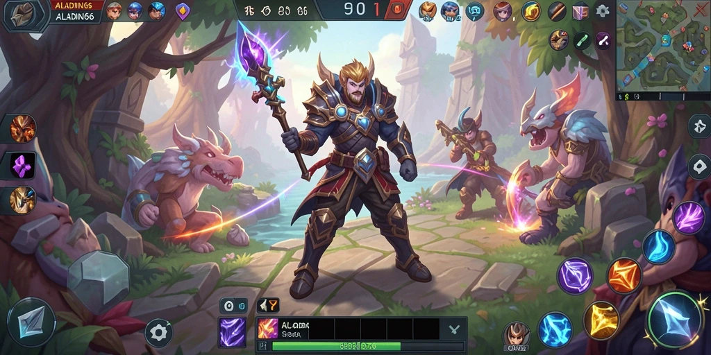 Tangkapan layar menunjukkan aksi seru dalam pertarungan MOBA di ALADIN66.