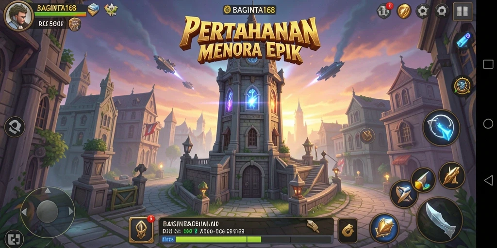 Screenshot BAGINTA168 menunjukkan aksi menara yang mendebarkan dalam gameplay Tower Defense.