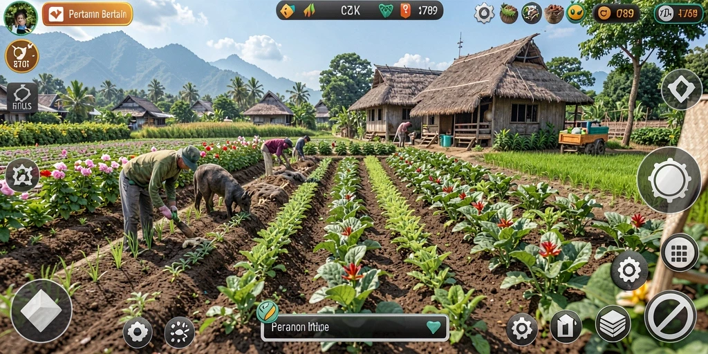 Gameplay seru C789 dengan berbagai tanaman dan hewan.