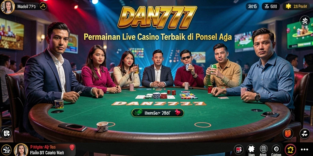 Screenshot utama DAN777 menampilkan dealer profesional dan suasana permainan yang mendebarkan.