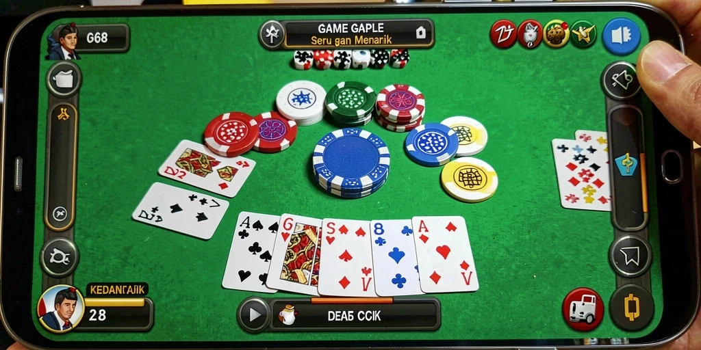 Screenshot gameplay G668 menunjukkan suasana bermain gaple yang seru.