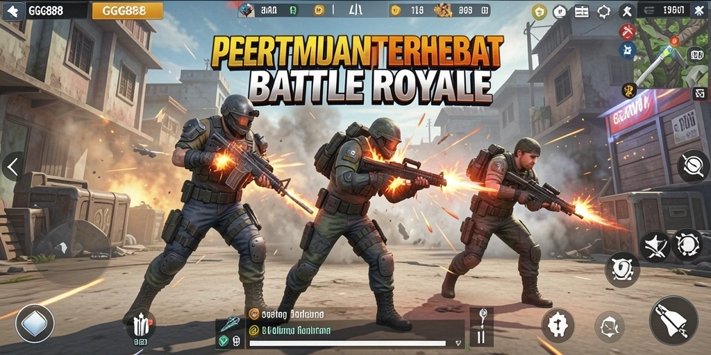Tampilan seru pertempuran GGG888 yang menegangkan dalam gameplay Battle Royale.