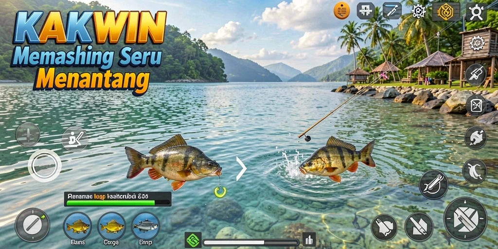 Tampilan gameplay KAKWIN yang menampilkan aksi memancing yang seru.
