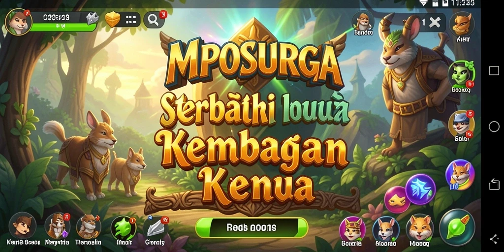 Tangkapan layar utama MPOSURGA menunjukkan pertempuran epik dan pembangunan kerajaan.