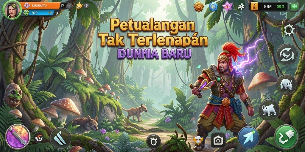 Screenshot gameplay SARANAJITU menampilkan aksi seru di dunia petualangan.