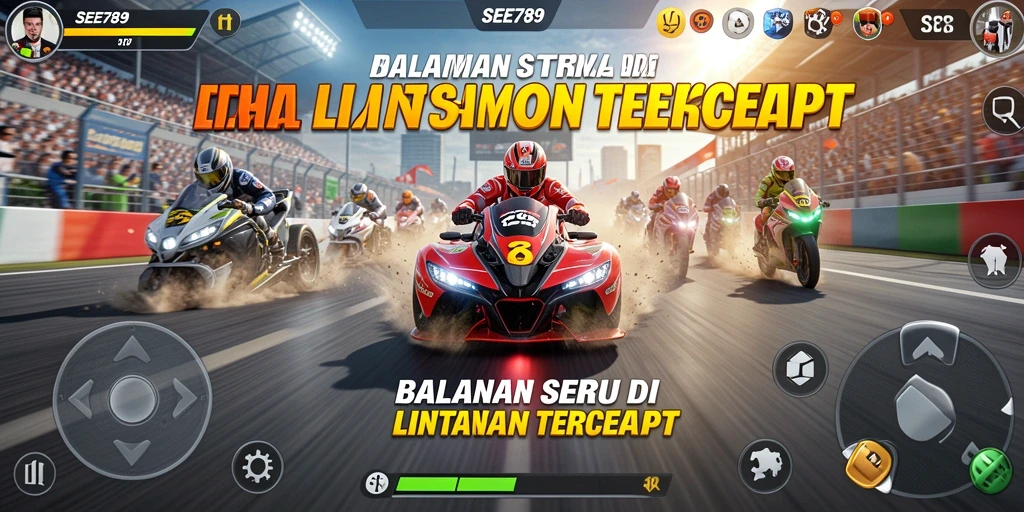 Tampilan gameplay balap seru di lintasan dengan mobil kustom.