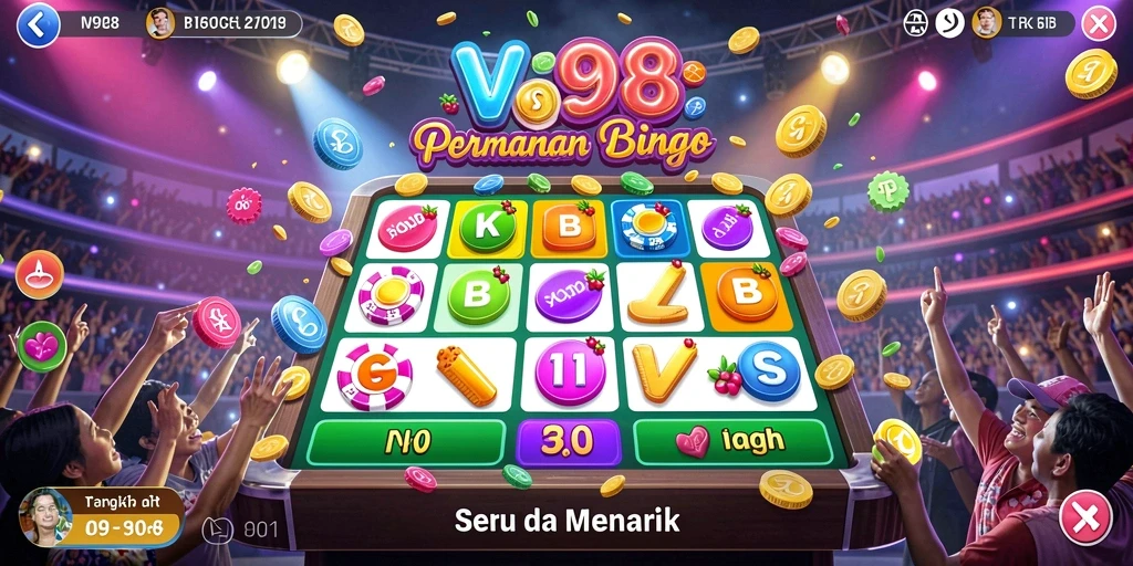 Tampilan utama gameplay V98 dengan suasana bingo yang mengasyikkan.