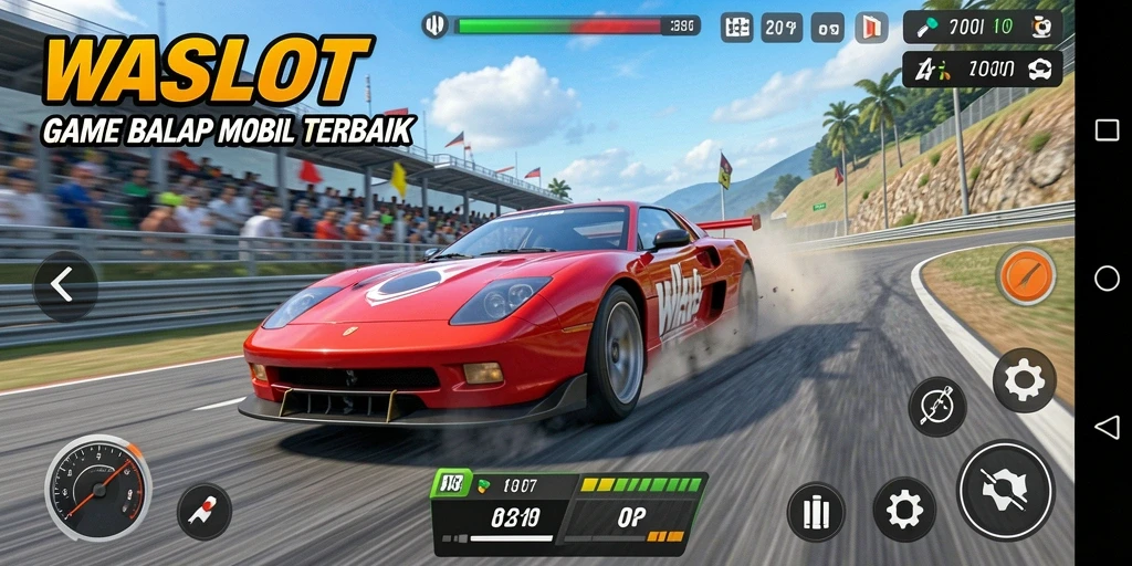 Gameplay mendebarkan di WASLOT saat Anda beradu kecepatan di lintasan balap.