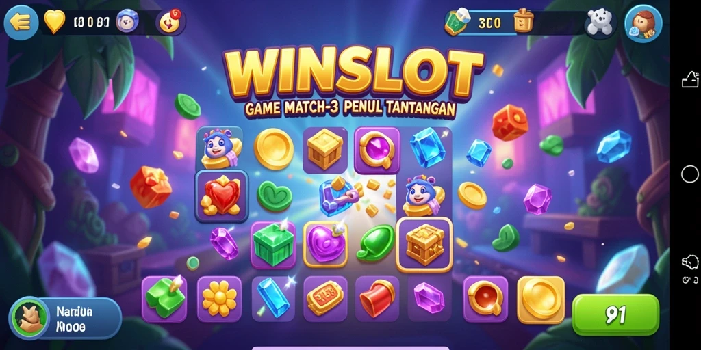 Tangkapan layar gameplay WINSLOT dengan grafik Match-3 yang memukau.